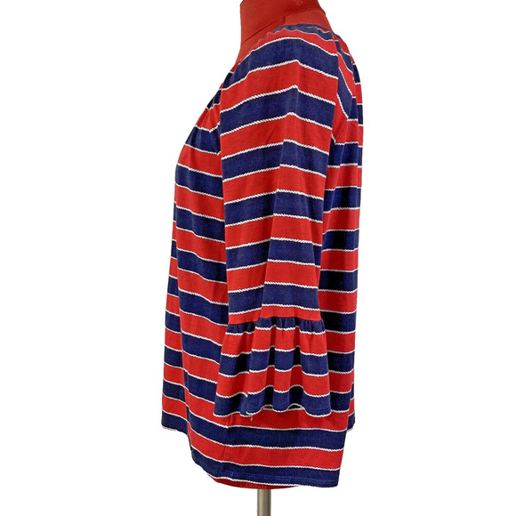 Michael Kors Popover Top Size L Red & Navy Blue Stripes Casual 3/4-Sleeve Chic - Picture 4 of 9